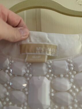 Michael Kors White Jeweled Neckline Sleeveless Top size S